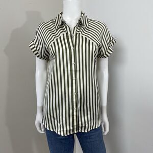 Striped Button Down Shirt - Green and White